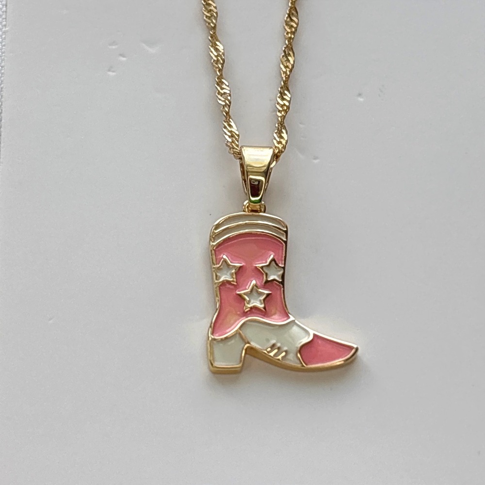 Necklace Enamel Cowboy Boot Gold Tone Lobster Clasp Western Style New